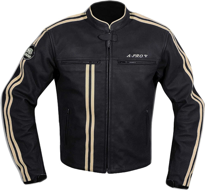 A-Pro Lederjacke Herren Biker Motorrad CE Protektoren Echtleder Thermic Weiss M M Weiss, M Weiss
