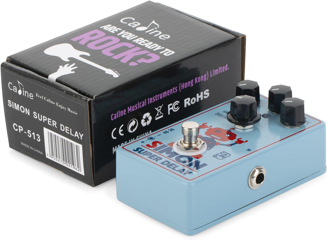 Caline CP-513 Simon Super Delay Gitarren-Effektpedal mit Digital-, Analog- und Bandoptionen weiss, w
