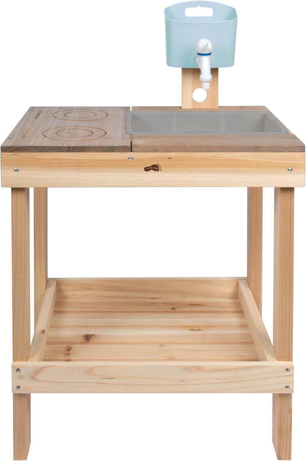 small Foot Matschküche und Spieltisch aus Vollholz, Outdoor-Spielküche für Kinder, mit Kochfeld, Was
