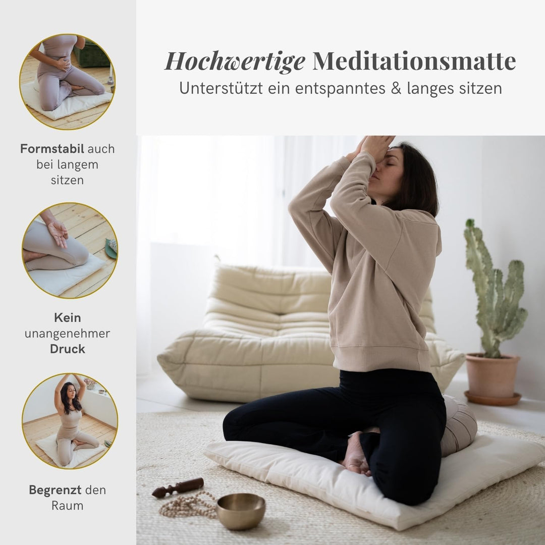 Lotuscrafts Meditationsmatte Zabuton Deluxe - Extra Dick - Meditationskissen Unterlage für entspannt