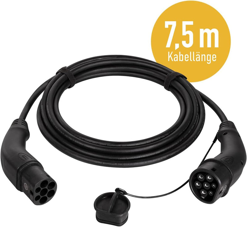 Harting EVC0102 - E-Auto-Ladekabel Typ 2, 3-phasig, 32 A, 22 kW, 7,5 m/ZERTIFIZIERTES KABEL, Schwarz