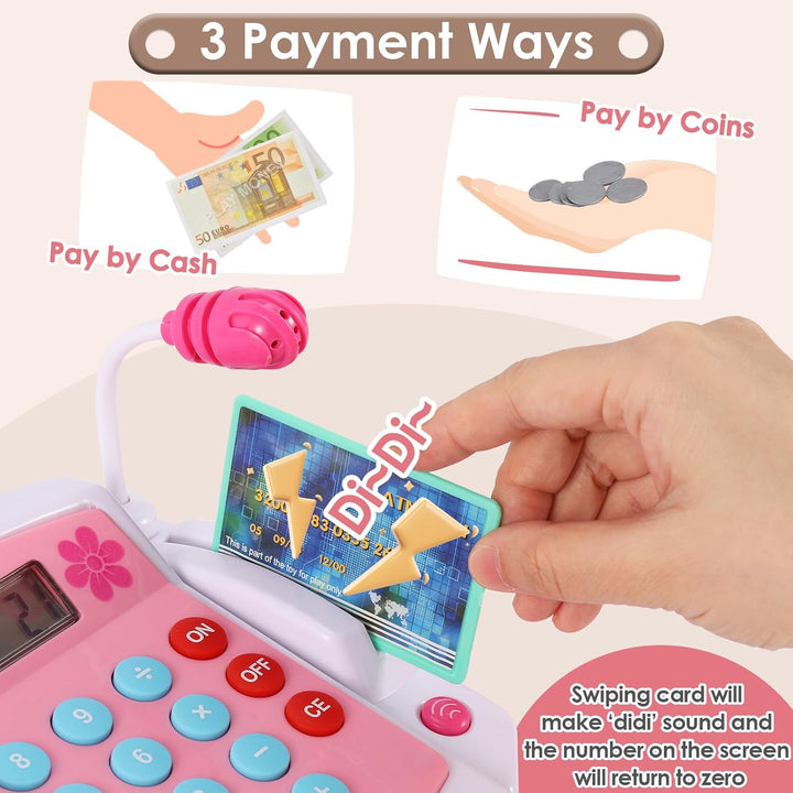 BUYGER Spielzeug Kasse Kinder mit Scanner Waage Mikrofon, Spielkasse mit Litchi und Sound, Kaufladen
