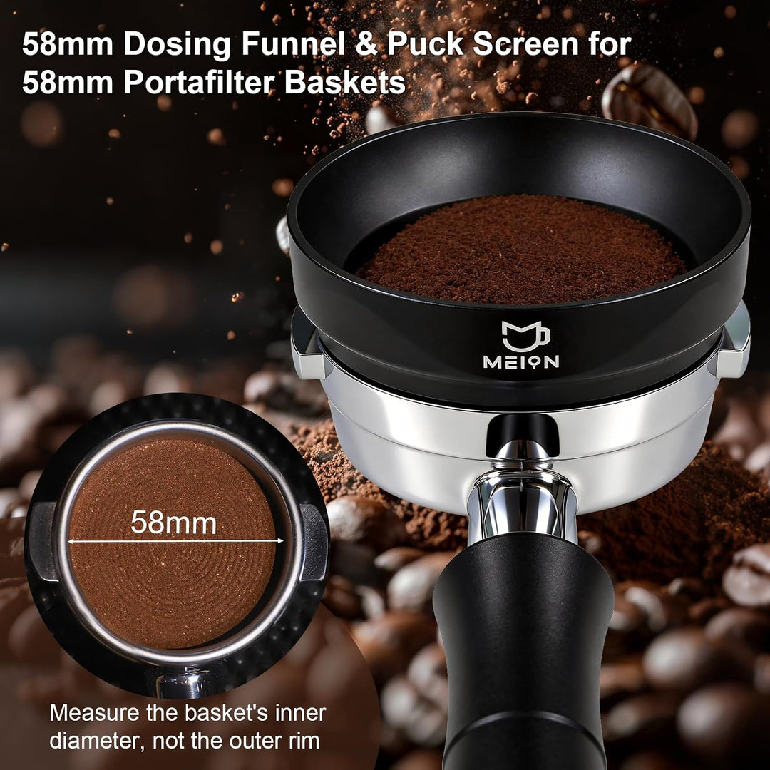MEION Espresso-Dosiertrichter und Puck-Sieb-Set, magnetischer Kaffeetrichter, wiederverwendbarer Esp