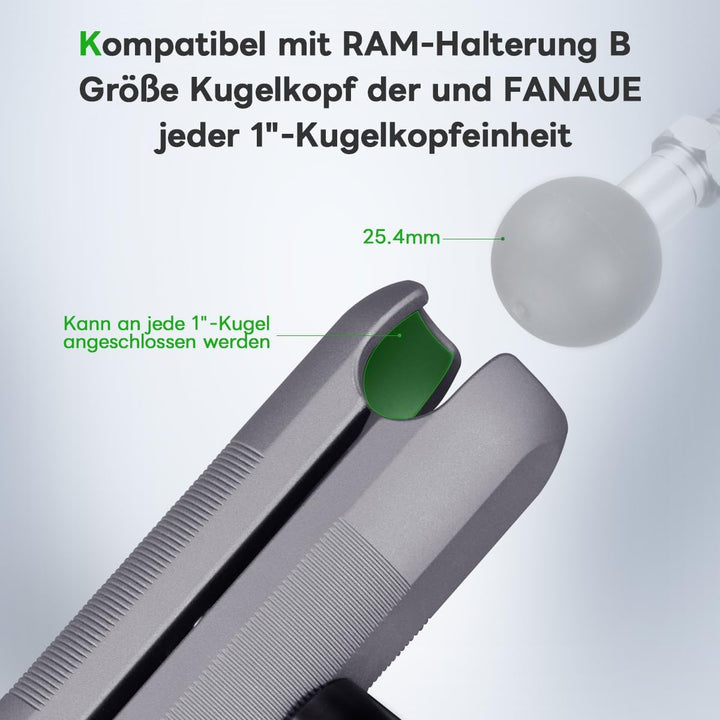 FANAUE Doppelbuchsenarm Kompatibel mit RAM Mounts 1" Ball und Motorrad Fahrrad Telefonhalter, passt