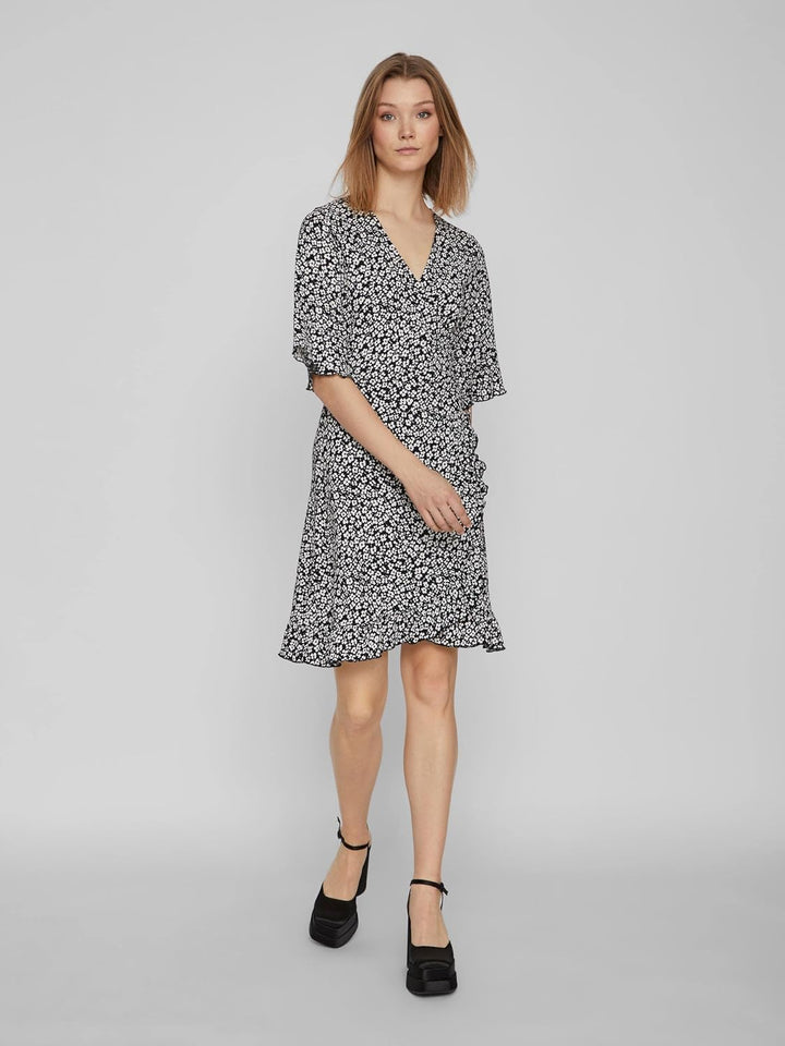 Vila Damen Kleid VICAIA S/S WRAP Dress M Schwarz, M Schwarz