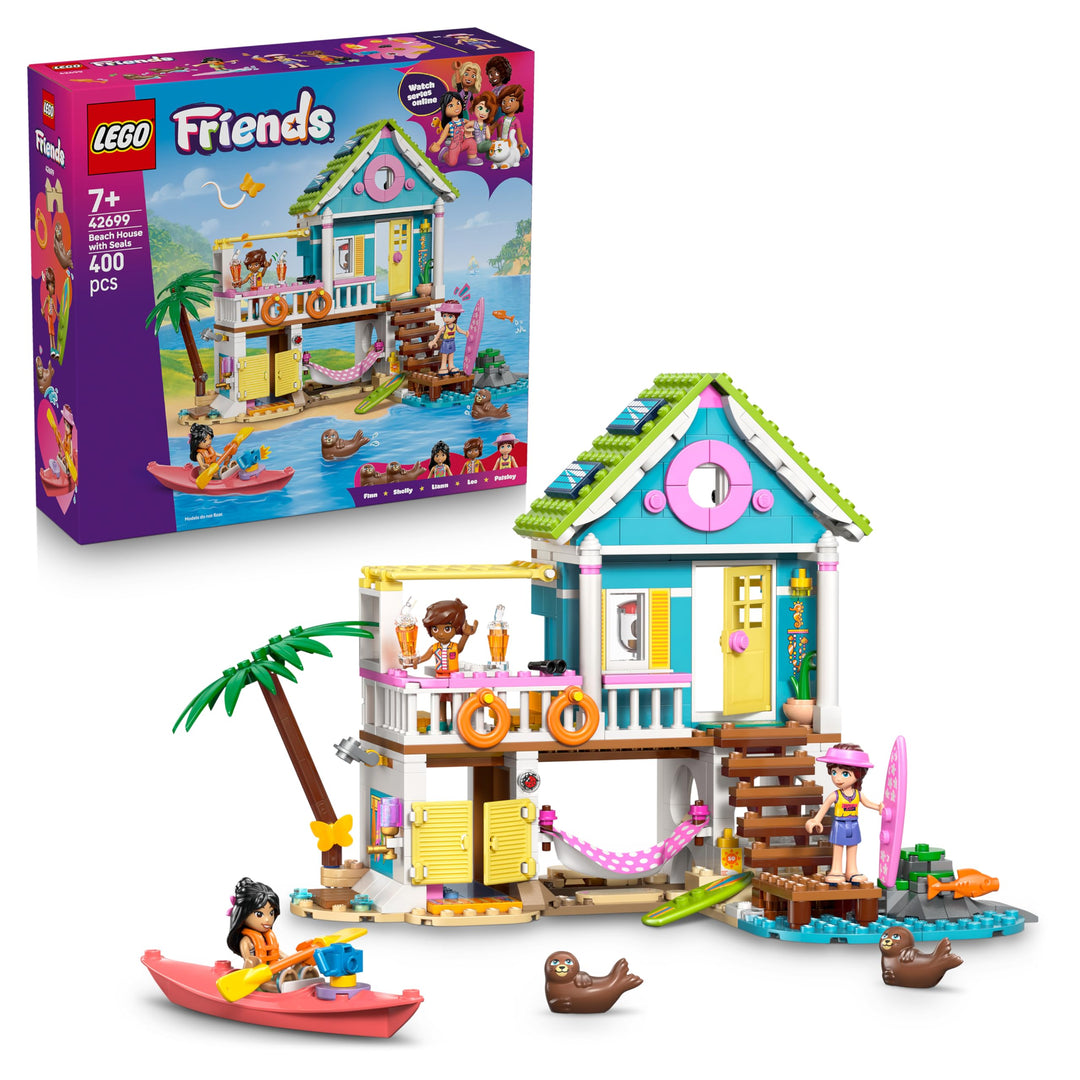 LEGO Friends Strandhaus mit Robben - Miniatur Spielset mit 3 Mini Puppen, 2 Meeres Tierfiguren und Z
