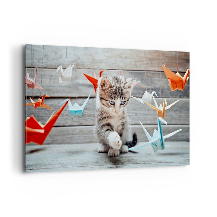 Bilder auf Leinwand 100x70cm Leinwandbild mit Rahmen Katze spass origami Gross Wanddeko Bild Schlafz