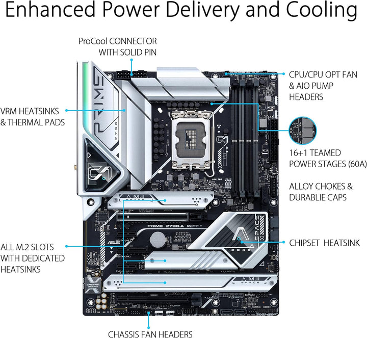 ASUS Prime Z790-A WIFI Gaming Mainboard Sockel Intel LGA1700 (ATX, PCIe 5.0, DDR5 Speicher, 4x M.2,