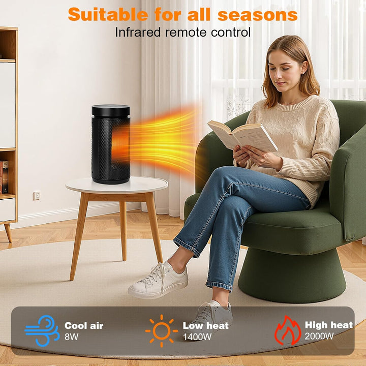 Heizlüfter 2000W，PTC Keramik Heizlüfter Energiesparend Leise mit ECO Modus,4 Heizmodi mit 70 ° Oszil