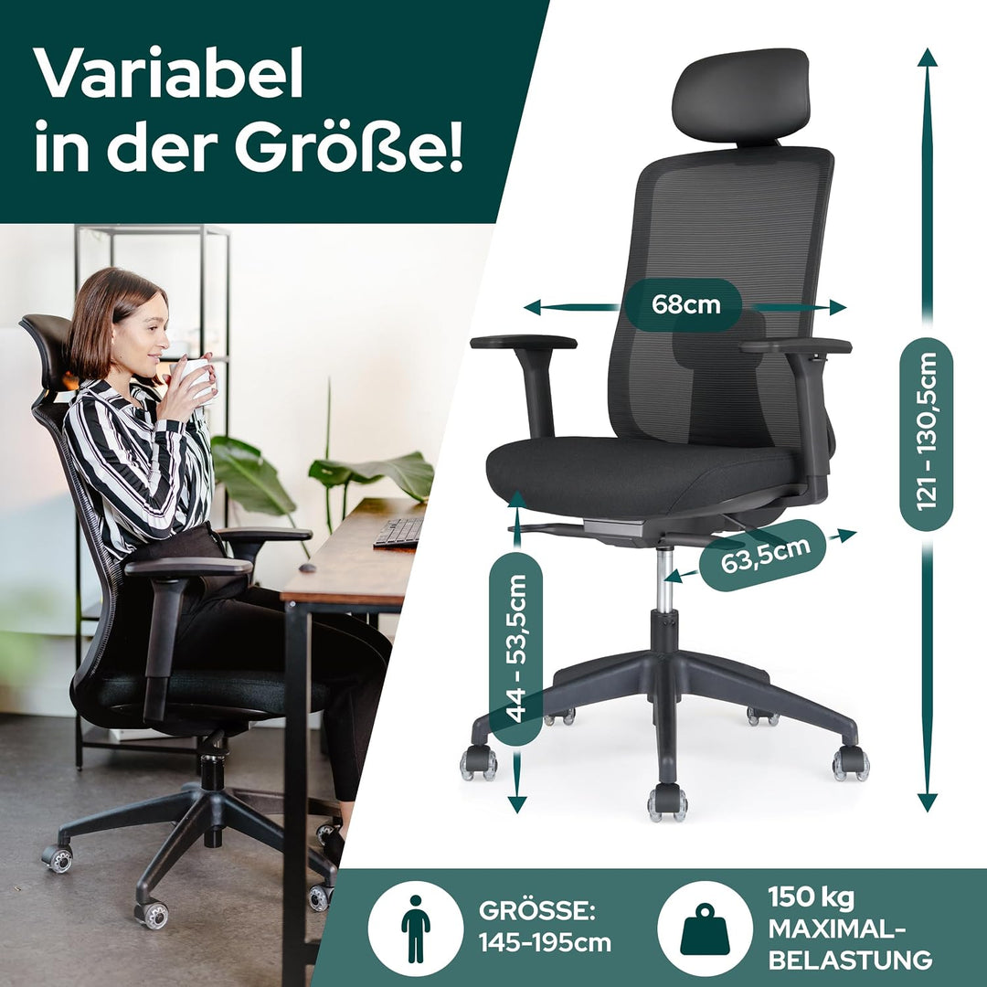 SCHEKKA® Bürostuhl Ergonomisch Testsieger - Besonders individuell Einstellbarer Schreibtischstuhl mi
