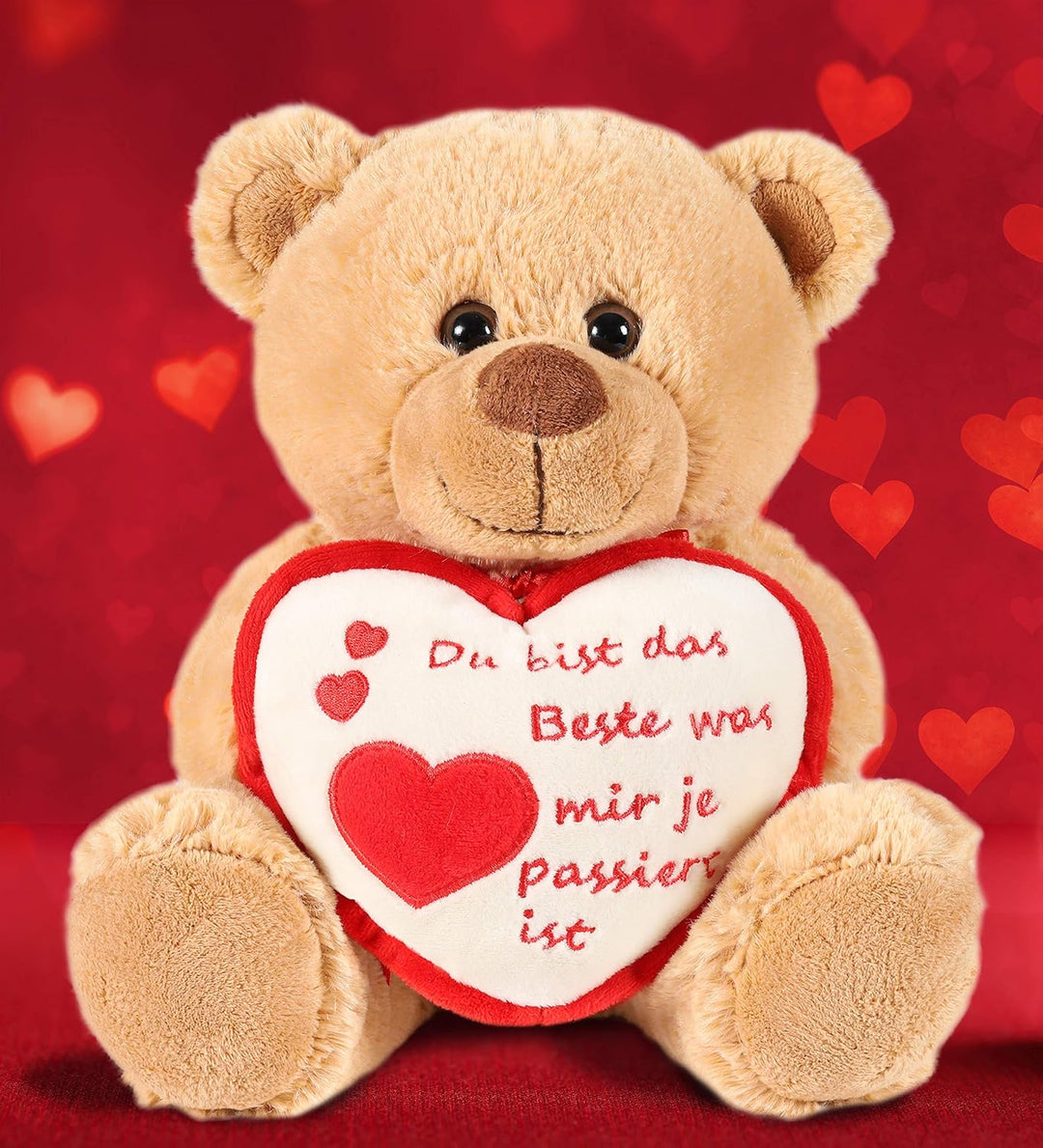 BRUBAKER Teddy Plüschbär mit Herz Rot Beige - Du bist das Beste was Mir je ... - 25 cm - Teddybär Pl