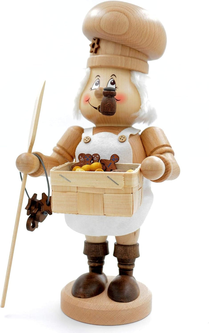 Kuhnert - Original Erzgebirgische Holzkunst Räuchermann Räucherfigur Wichtel 33cm - Bäcker Natur