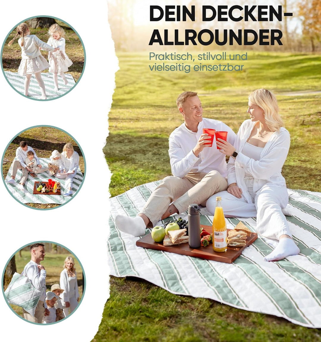 Picknickdecke wasserdicht 150x200cm isoliert & gepolstert - Stranddecke sandfrei – ideal für Camping