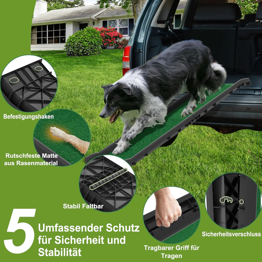 Hunderampe Auto klappbar 156 x 40cm Kunststoff Anti-Rutsch Autorampe Kofferraumrampe für Haustiere H
