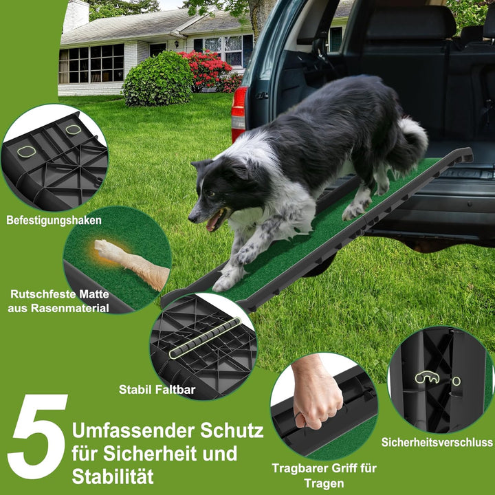 Hunderampe Auto klappbar 156 x 40cm Kunststoff Anti-Rutsch Autorampe Kofferraumrampe für Haustiere H