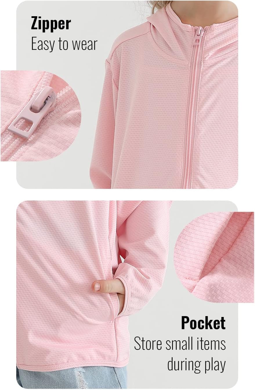 Kinder Athletic Hoodie Dry Fit Sonnenschutz Sweatshirt Daumenlöcher 3–12 Jahre Himmelblau 8-9 Jahre,