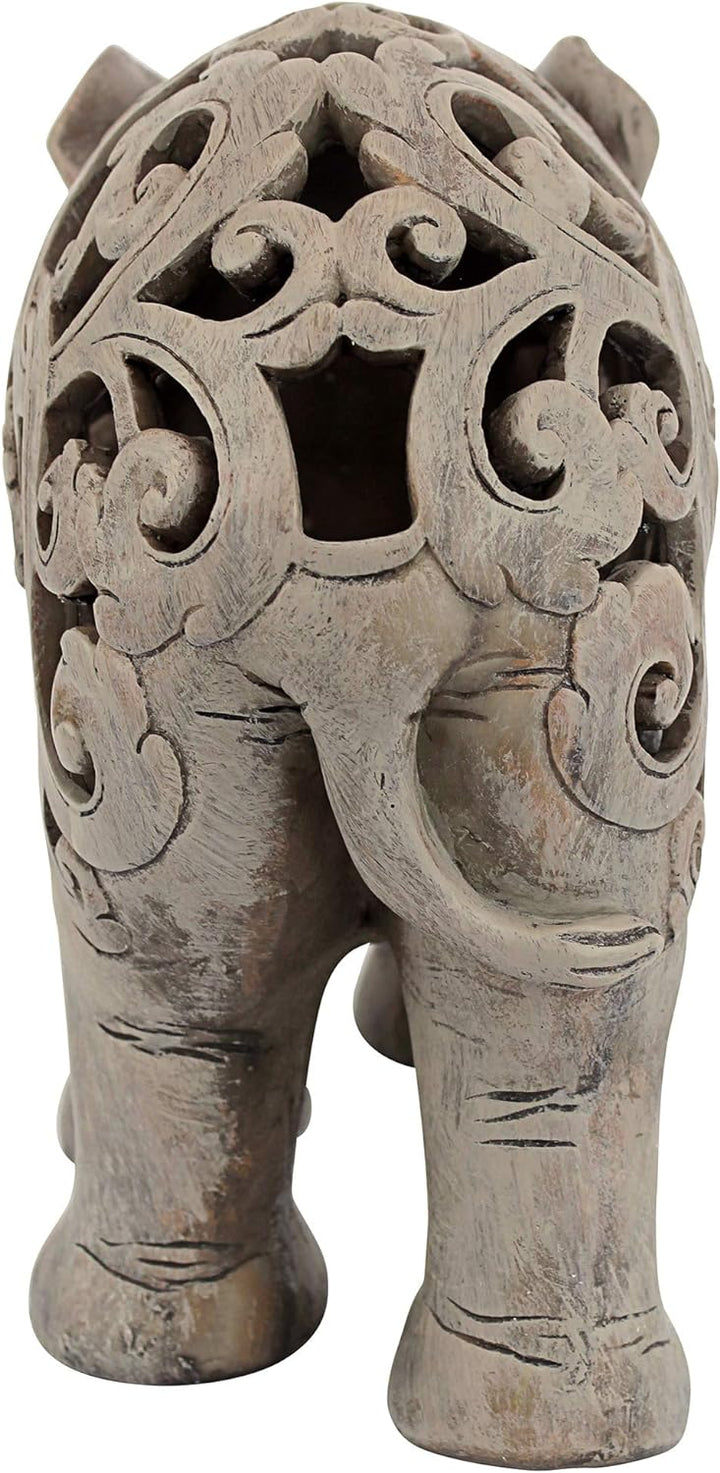 Design Toscano Anjan der Elefant indische Deko Jali Tierstatue, 30.5 cm, Gotischer Stein