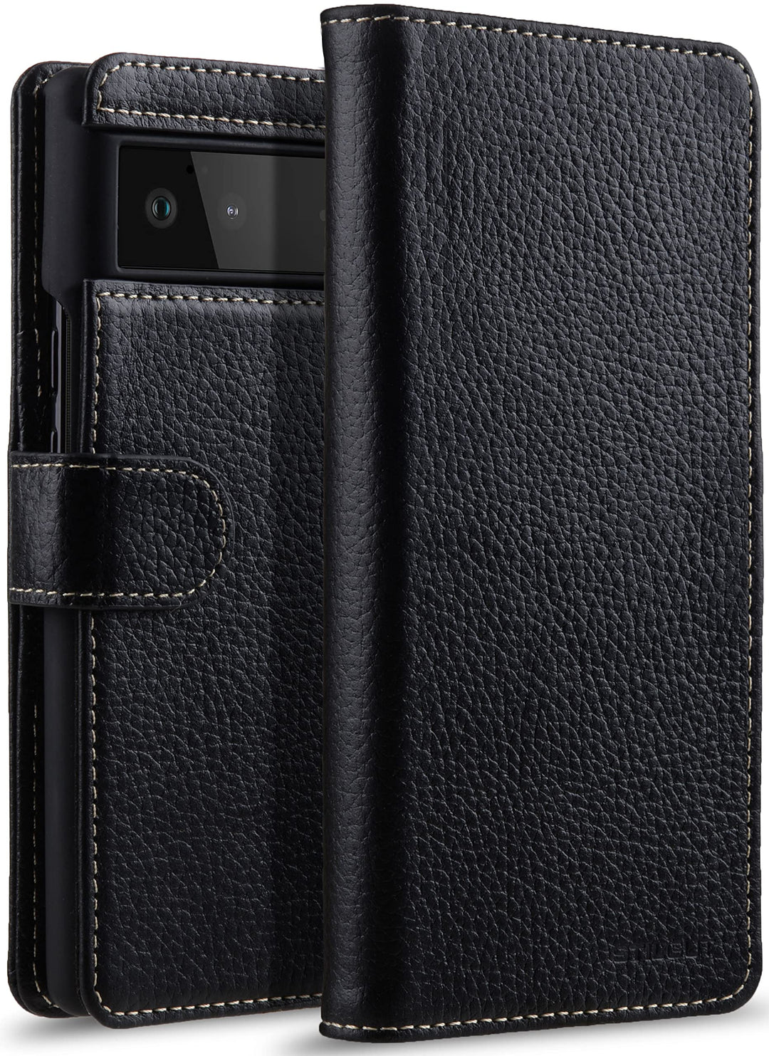 STILGUT Talis kompatibel mit Google Pixel 6 Hülle mit Kartenfach aus Leder, Flip Cover, Wallet Case,