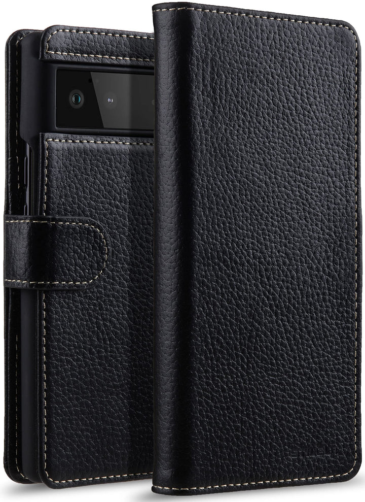 STILGUT Talis kompatibel mit Google Pixel 6 Hülle mit Kartenfach aus Leder, Flip Cover, Wallet Case,