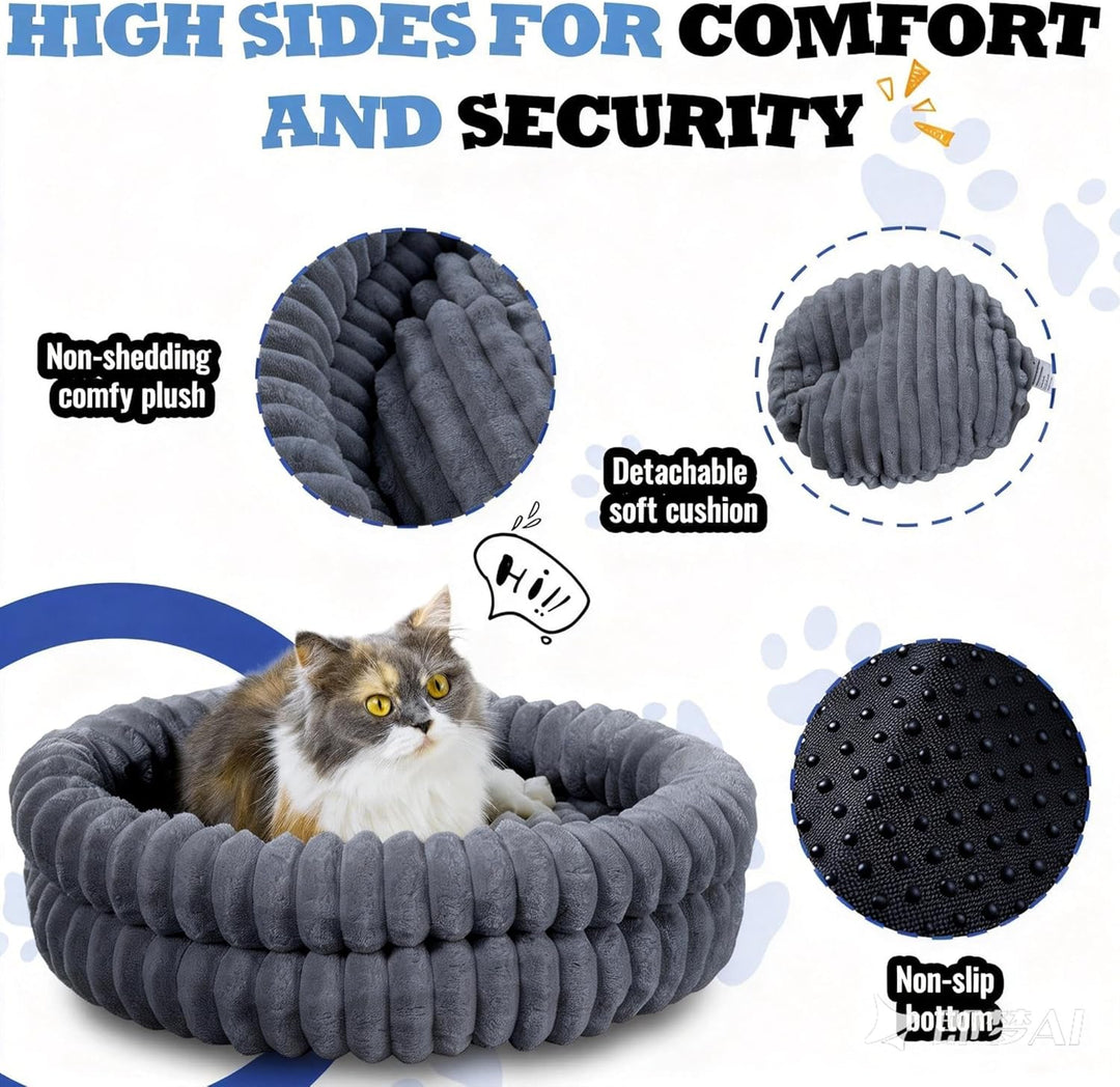 Rund Flauschiges Katzenbett waschbar Hundebett für den Winter, warm, rutschfest, maschinenwaschbar,5