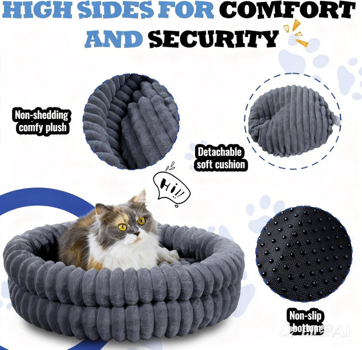 Rund Flauschiges Katzenbett waschbar Hundebett für den Winter, warm, rutschfest, maschinenwaschbar,5