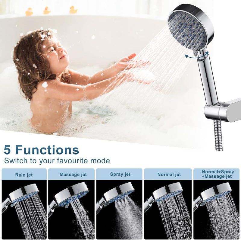 Badewannenarmatur mit Handbrause mit 5 Funktionen, BONADE Chrom Wannenarmatur Badewanne Wasserhahn i