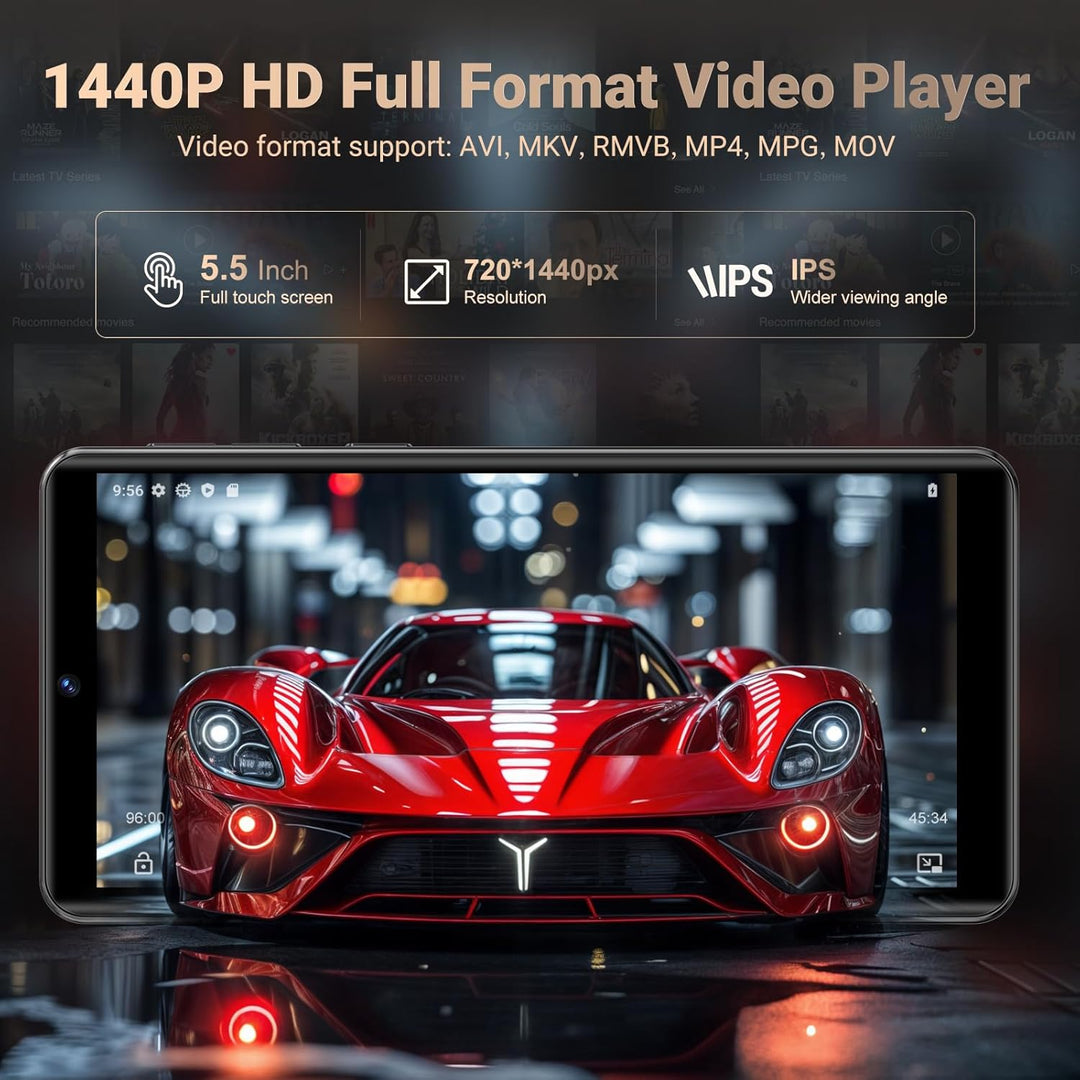 128GB MP3 Player mit Bluetooth WiFi und Kamera, Android 13.0 Spotify MP3 Musik Player mit Lautsprech