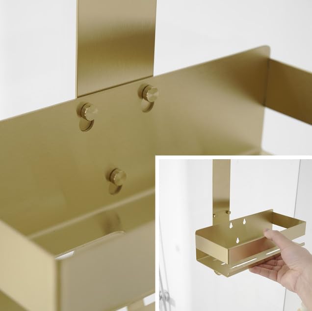 KelelifeDuschablage zum Hängen Gold ohne Bohren, Edelstahl-Haken für Rahmenlose Glastür, Shampoo Hal