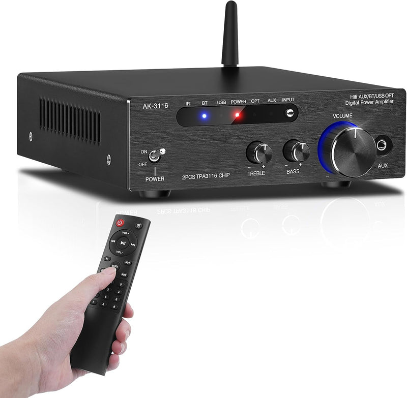 HiFi-Verstärker mit Bluetooth 5.3, AK-3116 Mini Stereo Audioverstärker 2.0-Kanal 100W x 2 Empfänger