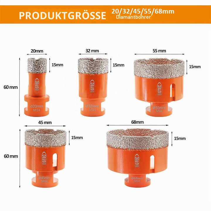 BGTEC Diamant Fliesenbohrer - 5 stücke 20/32/45/55/68MM Diamantbohrer Lochsäge mit M14 Gewinde für F