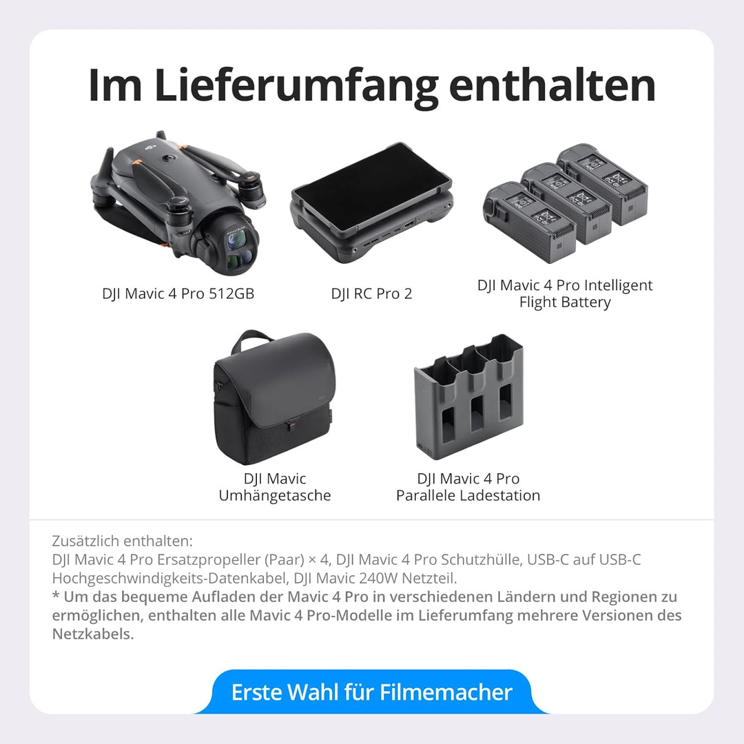DJI Mavic 4 Pro 512GB Creator Combo, Drohne mit DJI RC Pro 2, Flaggschiff Triple Kamera Drohne mit 1