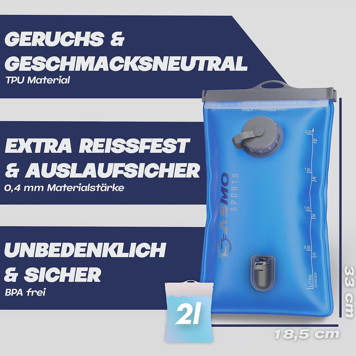 SASMO® Trinkblase 2l mit ISOLIERTASCHE | materialverstärkte,reissfeste Trinkblase | Trinksystem für