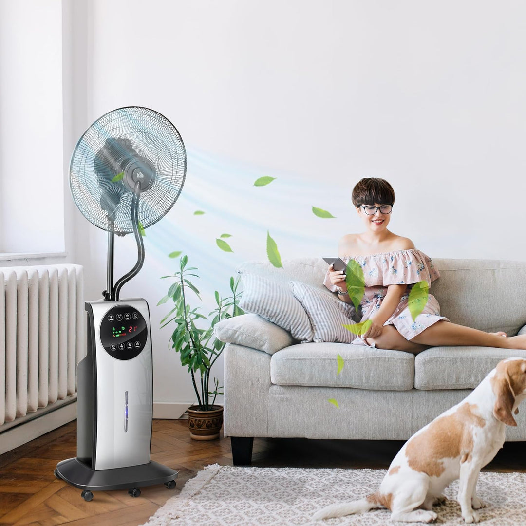 HOMCOM Ventilator mit Wasserkühlung, Standventilator mit Sprühnebel, Timerfunktion, Fernbedienung, o