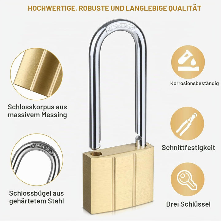 Diyife [2 Stück] Messing Vorhängeschloss mit 6 Schlüssel, 6mm Bügelstärke, Massiver Messing-Schloss,