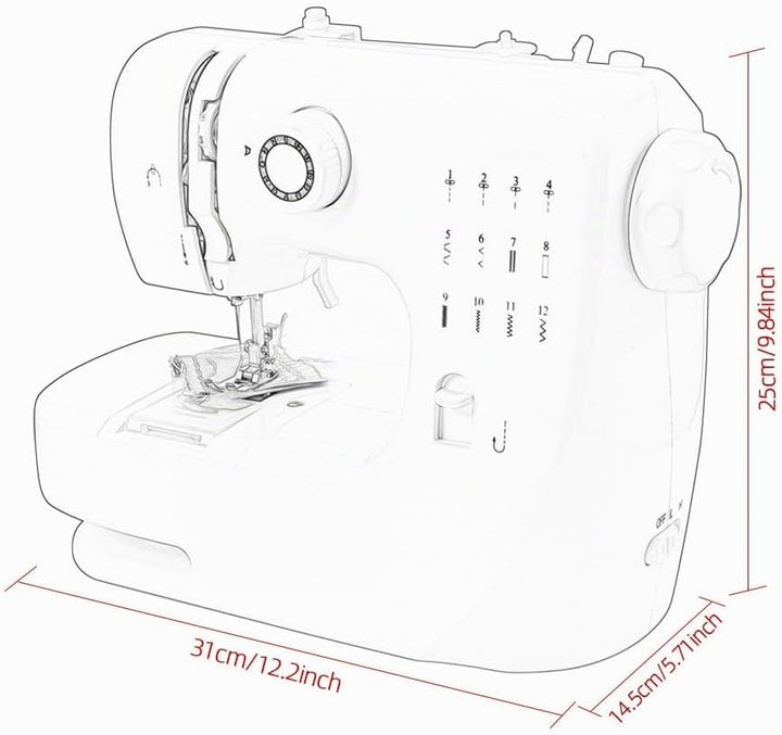 Elektrische tragbare Nähmaschine für Anfänger, Mini-Nähmaschine für Erwachsene mit 12-Stichmuster-Nä