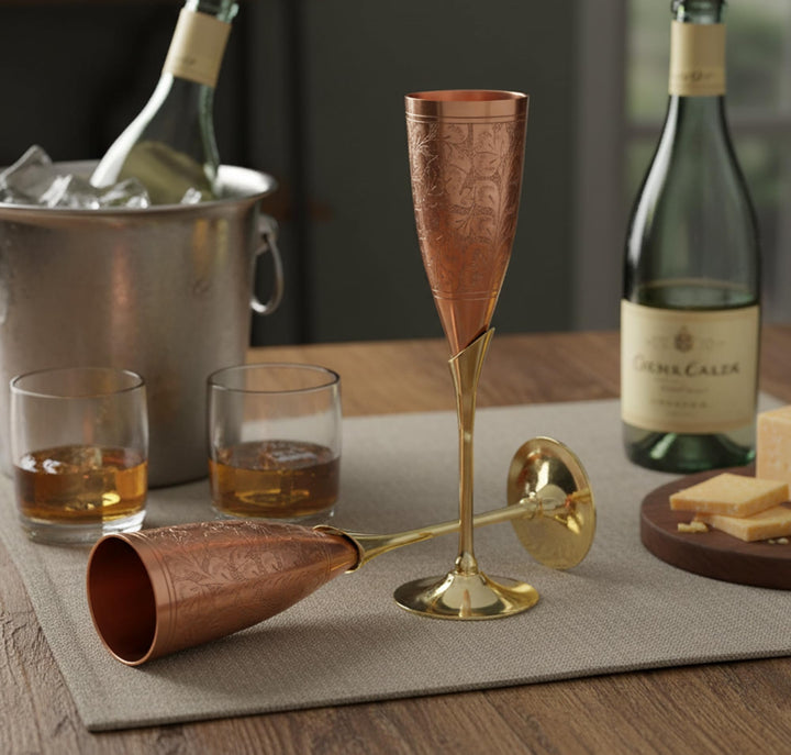 StonKraft Graviertes Messing-Becher-Set für Champagnergläser, Flöten, Coupes, Weinglas-Set (schlanke
