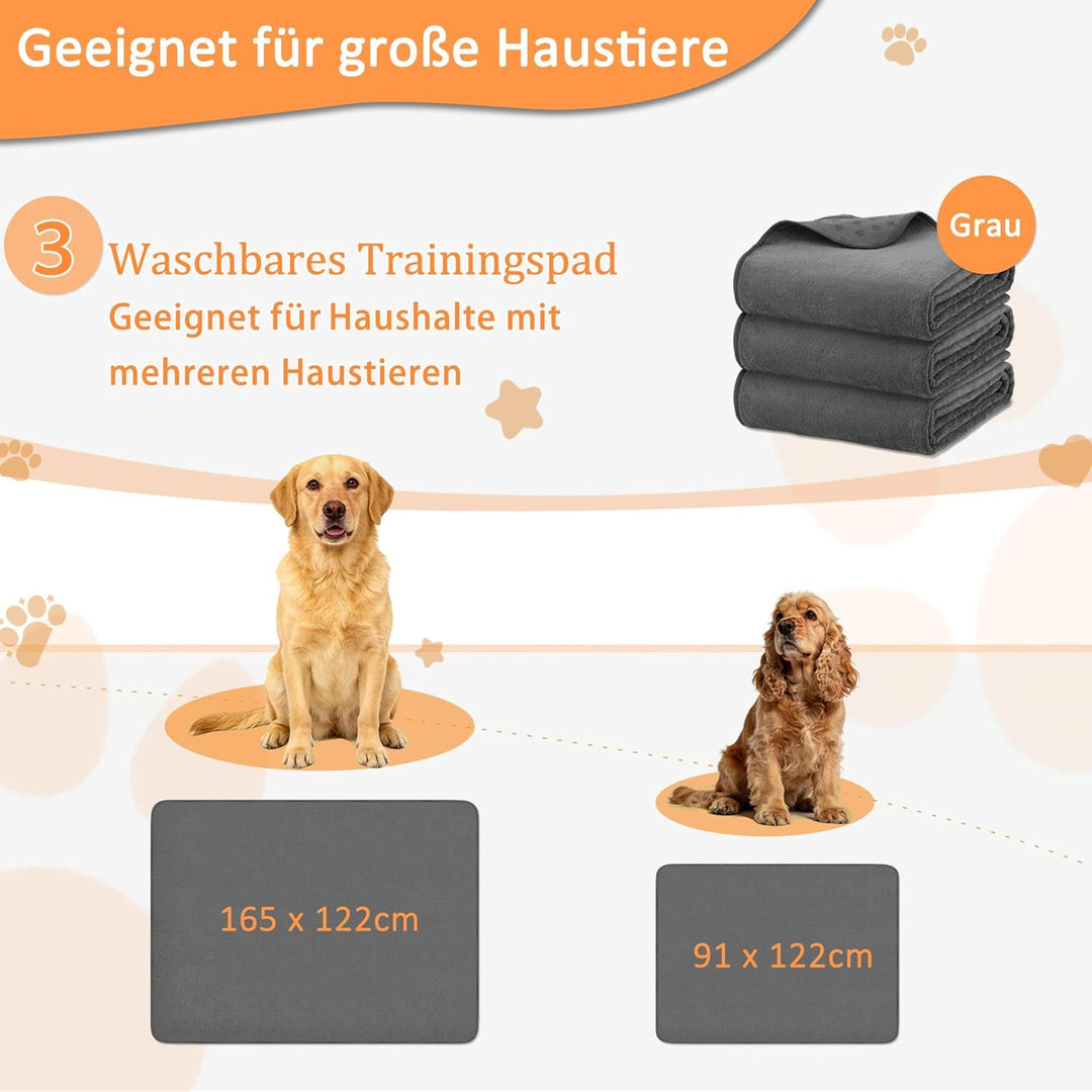 Waschbare Hundepads 91x122 cm 3er Set，Waschbare Haustier-Urinunterlage Schnell Absorbierend, Wasserd