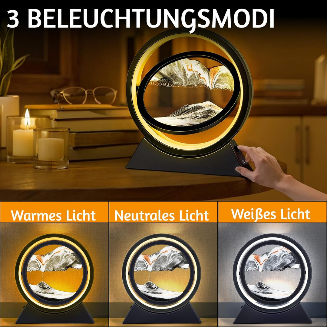 Ulikey Sandbilder Zum Drehen, 3D Dynamische Sandbild, Bewegende Sandkunst mit Led Licht, Fliessende