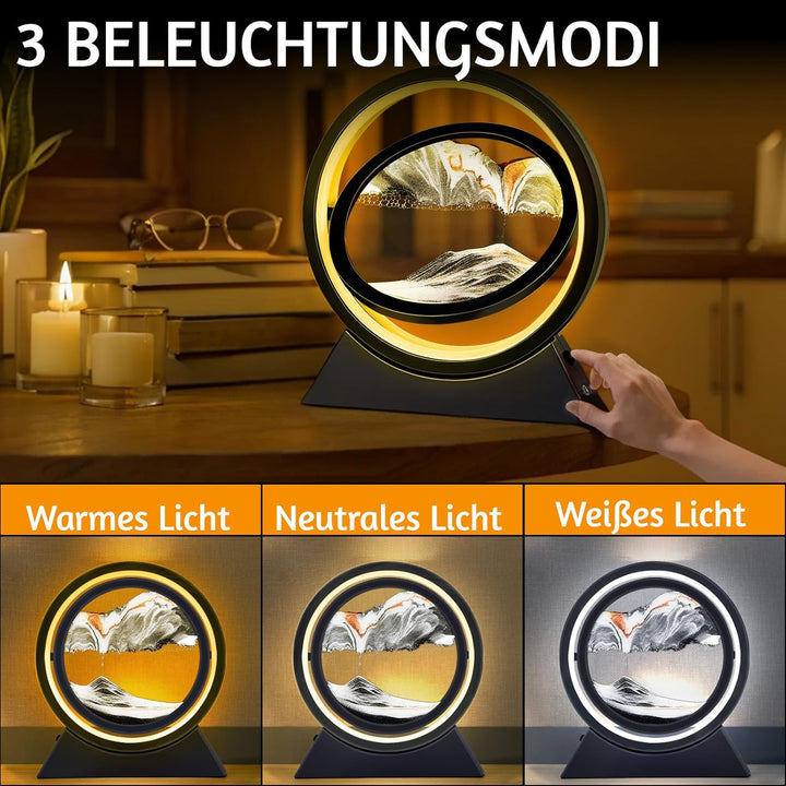 Ulikey Sandbilder Zum Drehen, 3D Dynamische Sandbild, Bewegende Sandkunst mit Led Licht, Fliessende