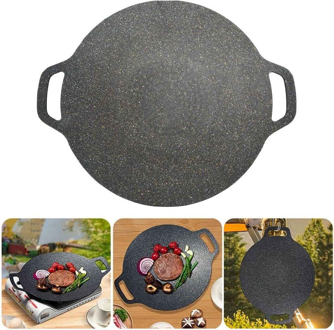 Koreanische Grillpfanne, Doppelgriffe, Schwarzer Koreanischer Grill, Gerippte Textur, Massives Druck