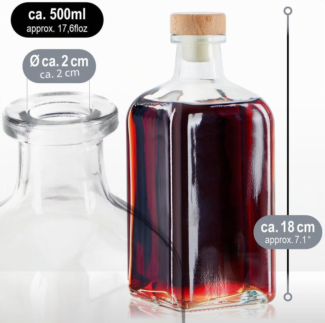 com-four® 6x Glasflasche 500 ml mit Korken - leere Flasche mit Korkenverschluss - Glasbehälter zum B
