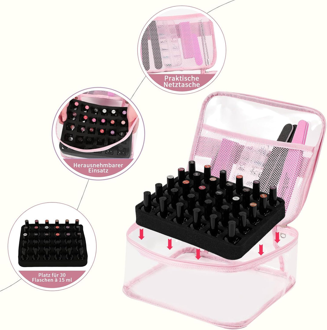 Nagellack Aufbewahrung für 30 Flaschen,Transparenter Nagellack Organizer & Kosmetikkoffer aus spritz