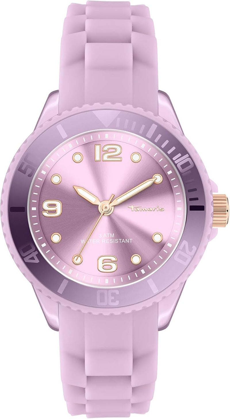 Tamaris Damen Analog Quarz Uhr mit Silikon Armband Lila, Lila