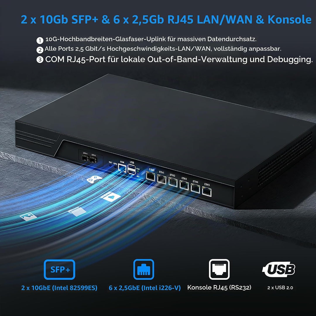 CWWK 1U Firewall Appliance Mini PC, Rackmount Router Hardware, 10Gb SFP+ &amp; 6 x 2.5GbE i226-V, Core i