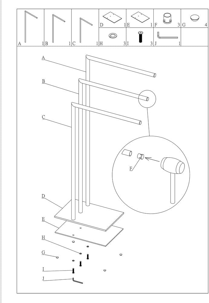 Sealskin Tube Handtuchhalter 3-armig, Handtuchständer freistehend mit 3 Handtuchstangen, auch als Kl