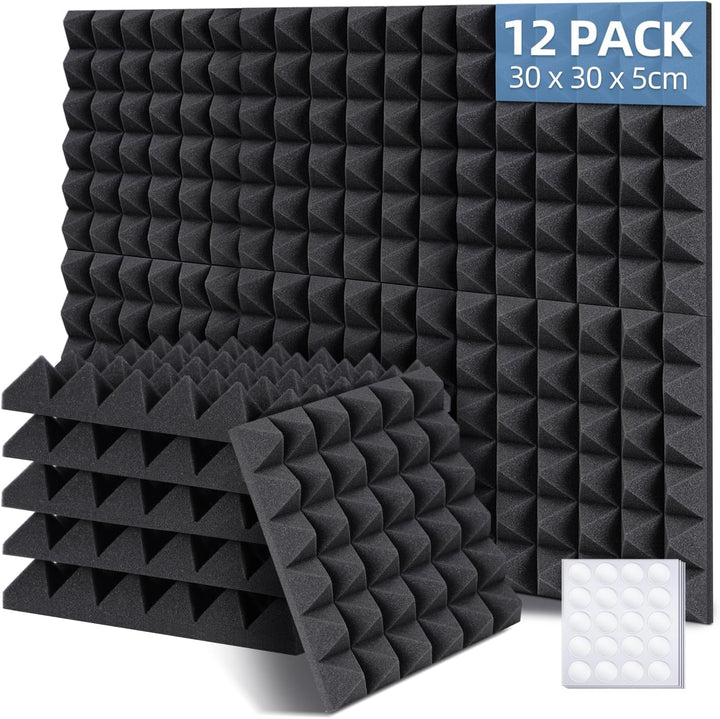 Ohuhu Akustikschaumstoff Akustikpaneele 12 Stück mit Aufkleber, Schalldämmung Wand Schallabsorber Ak