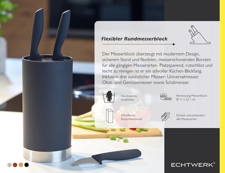 ECHTWERK Messerblock mit Borsteneinsatz |Küchenmesser Set 4tlg | Universalmesser | Schälmesser | Gem