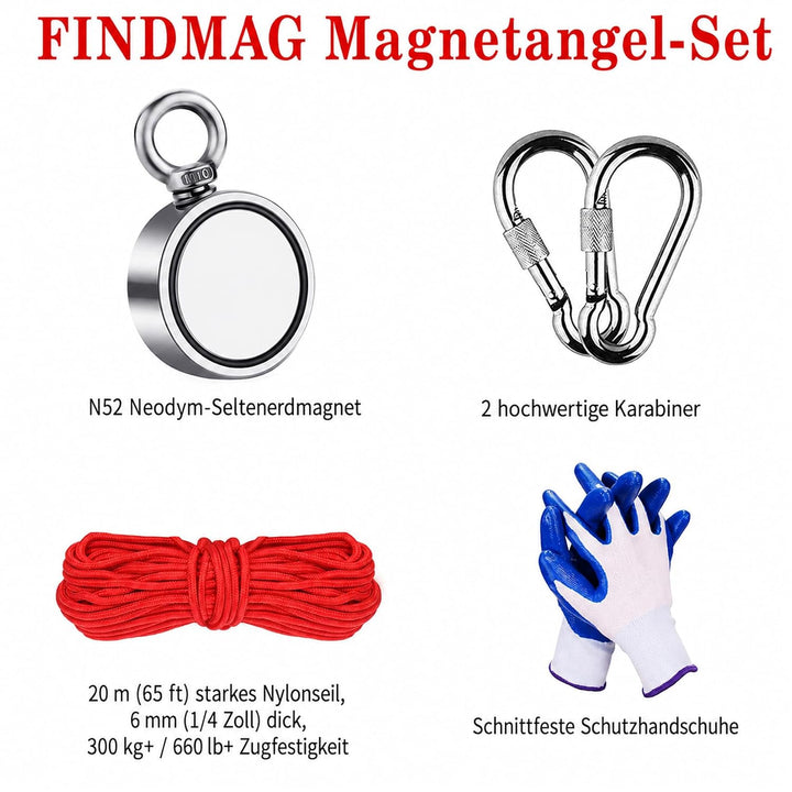 Magnetangeln Set, 300 kg(661 lb) Zugkraft Doppelseitiger Magnetfischen, Neodym Magnete Extra Stark,