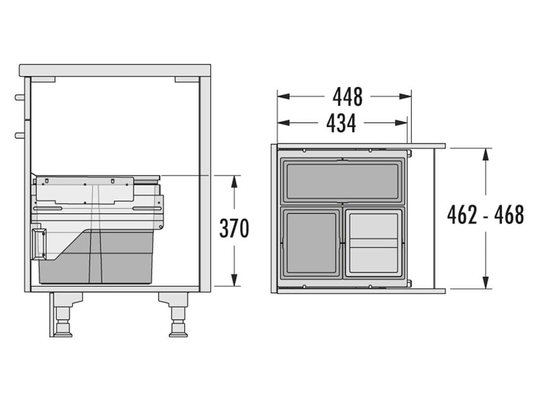 Hailo Abfallsammler 361083 | für 50 cm Schrank mit Möbelfront | 3fach Trennung 43 Liter | Mülleimer