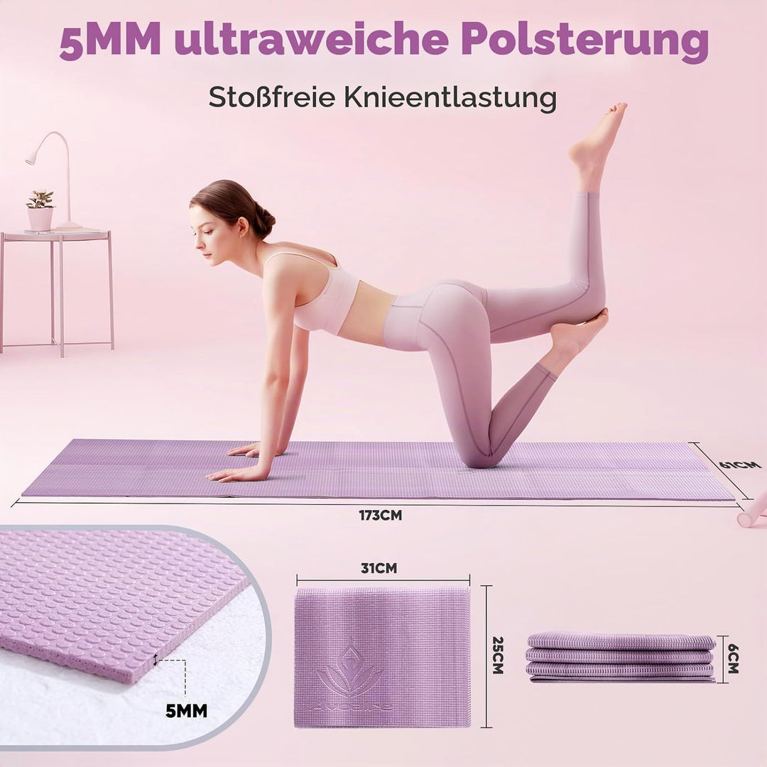 Avoalre Yogamatte rutschfest,173 X 61CM Tragbare Trainingsmatte 5MM,reise Yogamatte faltbar Gymnasti